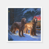 アイリッシュレッドセッター雪そりクリスマスデコール スタンダードカクテルナプキン (正面)