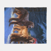 アイリッシュレッドセッター雪そりクリスマスデコール フリースブランケット (正面(横))