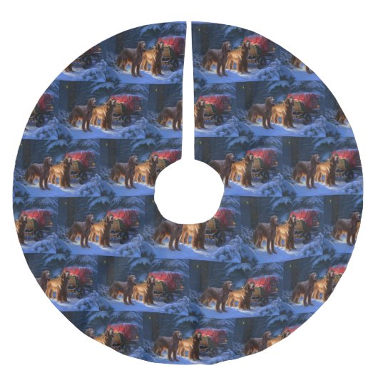 アイリッシュレッドセッター雪そりクリスマスデコール ブラッシュドポリエステルツリースカート (正面)