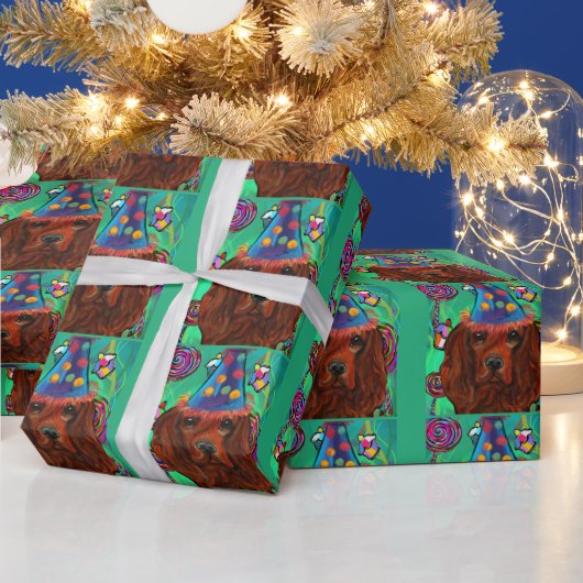 アイリッシュレッドセッター ラッピングペーパー (クリスマス)