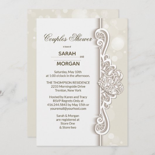 アイリッシュレースカップルウェディングシャワー 招待状 (正面/裏面)