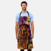 アイリッシュ不気味レッドセッターハロウィンウィッチカボチャ エプロン (着用した状態)