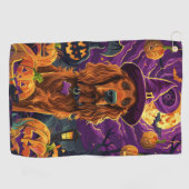 アイリッシュ不気味レッドセッターハロウィンウィッチカボチャ ゴルフタオル (横)