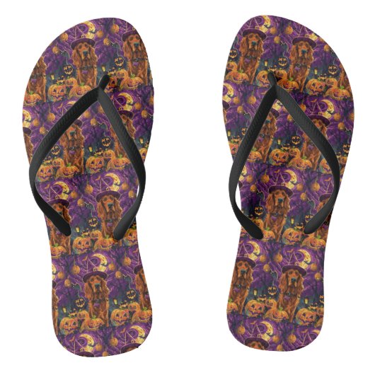 アイリッシュ不気味レッドセッターハロウィンウィッチカボチャ ビーチサンダル (ソール)