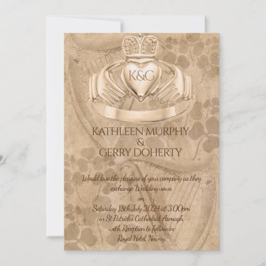 アイリッシュ伝統的クラダグリングや輪、シャムロック&ハープ 招待状 (正面)