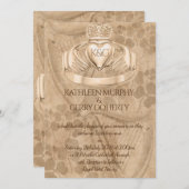 アイリッシュ伝統的クラダグリングや輪、シャムロック&ハープ 招待状 (正面/裏面)