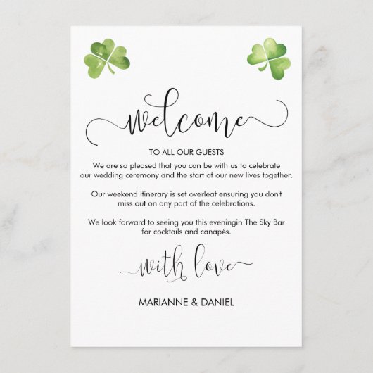 アイリッシュ結婚ズタイムラインゲストの日程 アドバイスカード (裏面)