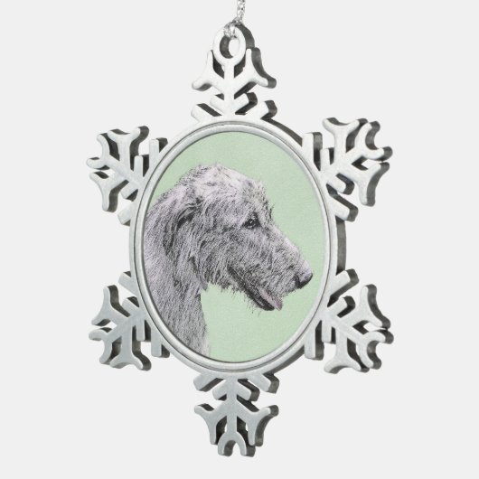 アイリッシュ絵画ウルフハウンド – Cuteオリジナルドッグアート スノーフレークピューターオーナメント (右)