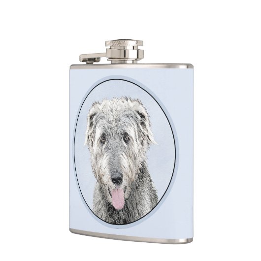 アイリッシュ絵画ウルフハウンド – Cuteオリジナルドッグアート フラスク (左)
