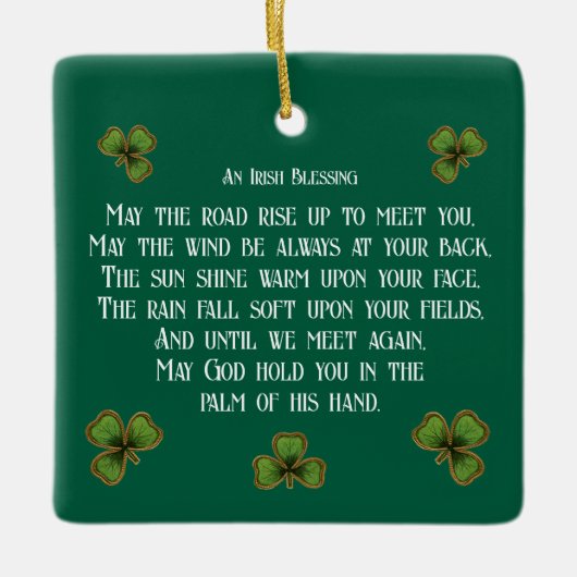 アイリッシュ賛美&シャームロックグリーンタイポグラフィ セラミックオーナメント (正面)