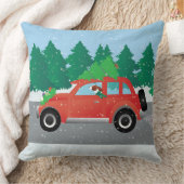 アイリッシュ赤と白セッターがクリスマスカーを運転 クッション (ブランケット)