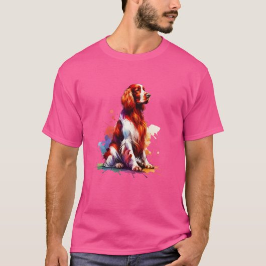 アイリッシュ赤と白セッター犬 Tシャツ (正面)