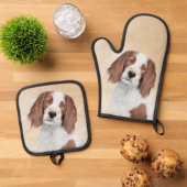 アイリッシュ赤と白セッター絵を描ズオリジナルアート 鍋つかみ&鍋敷きセット (トップダウン)