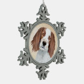 アイリッシュ赤と白セ絵画ッターのオリジナル- Art スノーフレークピューターオーナメント (左)