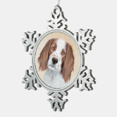 アイリッシュ赤と白セ絵画ッターのオリジナル- Art スノーフレークピューターオーナメント (右)