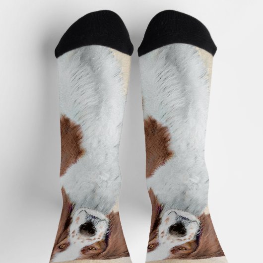 アイリッシュ赤と白セ絵画ッターのオリジナル- Art ソックス (上部)