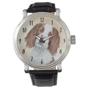 アイリッシュ赤と白セ絵画ッターのオリジナル- Art 腕時計