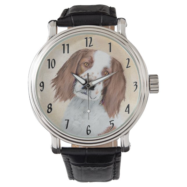 アイリッシュ赤と白セ絵画ッターのオリジナル- Art 腕時計 (正面)