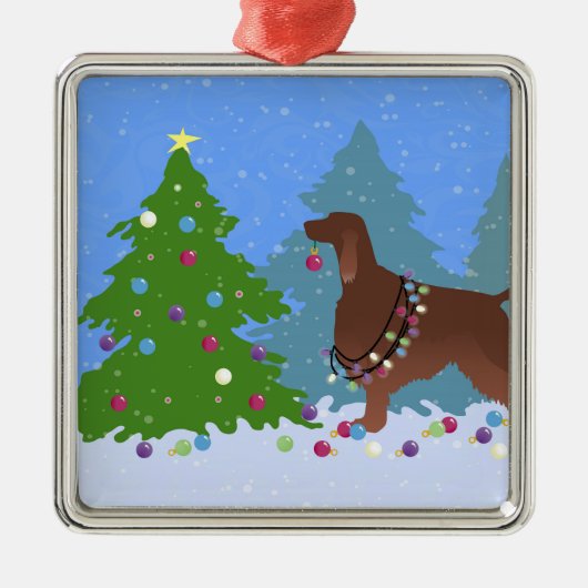 アイリッシュ飾セッターの森の木 メタルオーナメント (正面)