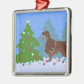 アイリッシュ飾セッターの森の木 メタルオーナメント (左)