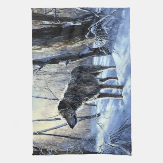 アイリッシュ・ウルフハウンドは雪のクリスマスを過ごした キッチンタオル (縦)