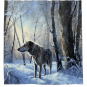 アイリッシュ・ウルフハウンドは雪のクリスマスを過ごした シャワーカーテン (正面)