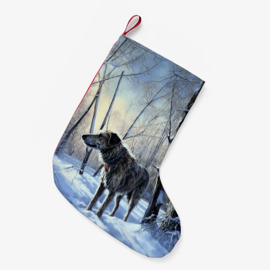 アイリッシュ・ウルフハウンドは雪のクリスマスを過ごした スモールクリスマスストッキング (正面 (吊り時))