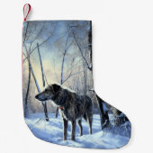 アイリッシュ・ウルフハウンドは雪のクリスマスを過ごした スモールクリスマスストッキング (正面)