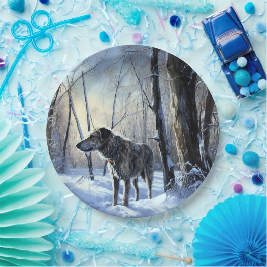 アイリッシュ・ウルフハウンドは雪のクリスマスを過ごした ペーパープレート (パーティー)