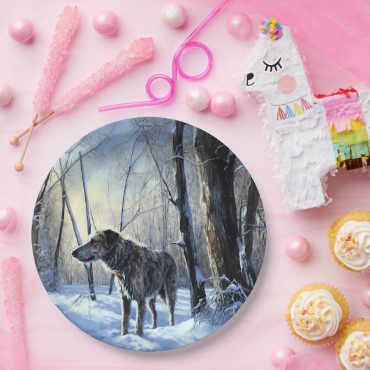 アイリッシュ・ウルフハウンドは雪のクリスマスを過ごした ペーパープレート (パーティー)