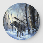アイリッシュ・ウルフハウンドは雪のクリスマスを過ごした ラージ壁時計 (正面)