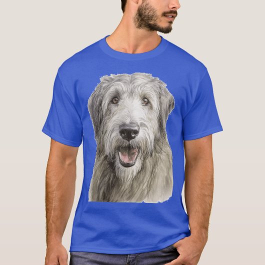 アイリッシュ・ウルフハウンド 水彩画 レトロ Tシャツ (正面)