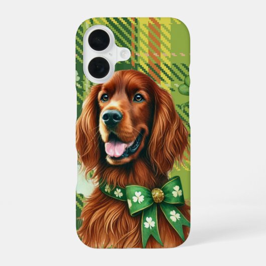 アイリッシュ・セッターの愛らしい顔とシャムロック iPhone 16ケース (裏面)