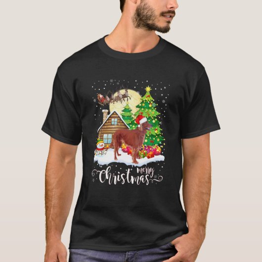 アイリッシュ・セッター・ドッグ・メリークリスマス・ドッグ愛好家 Tシャツ (正面)