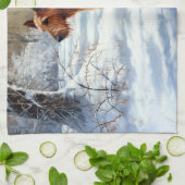 アイリッシュ・テリアは雪のクリスマスを過ごした キッチンタオル (折り畳み)