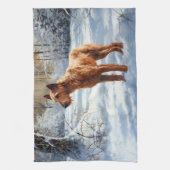 アイリッシュ・テリアは雪のクリスマスを過ごした キッチンタオル (縦)