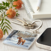 アイリッシュ・テリアは雪のクリスマスを過ごした キーホルダー (正面右)