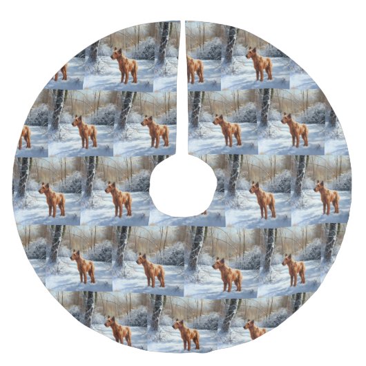 アイリッシュ・テリアは雪のクリスマスを過ごした ブラッシュドポリエステルツリースカート (正面)