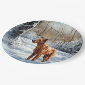 アイリッシュ・テリアは雪のクリスマスを過ごした ペーパープレート (アングル)