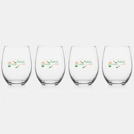 アイリッシュ フラッグ ローズ パーソナライズ ステムなしワイングラス (正面)