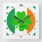アイリモダンッシュ国旗、アイルランドトレンディーホーム/シャムロック スクエア壁時計 (正面)
