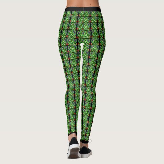 アイリ華美ッシュケルト結び目模様パターングリーンイエロー レギンス (裏面)