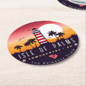 アイルオブパームズライトハウスSCレトロサンセットディ土産 ラウンドペーパーコースター (アングル)