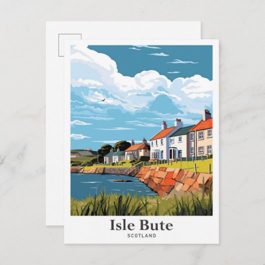 アイルビュートスコットランドヴィンテージトラベルイラストレーション ポストカード (正面/裏面)