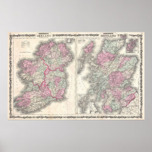 アイルランドおよびスコットランド(1862年)のヴィンテージの地図 ポスター