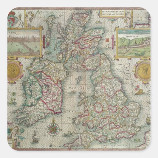 アイルランドとイギリス素晴らし国の地図 スクエアシール (正面)