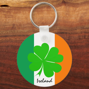 アイルランドと4つのリーフクローバー、アイルランド国旗/スポーツファン キーホルダー