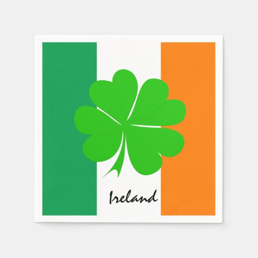 アイルランドと4つのリーフクローバー、アイルランド国旗/スポーツファン スタンダードカクテルナプキン (正面)
