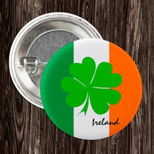 アイルランドと4つのリーフクローバー、アイルランド国旗/スポーツファン 缶バッジ