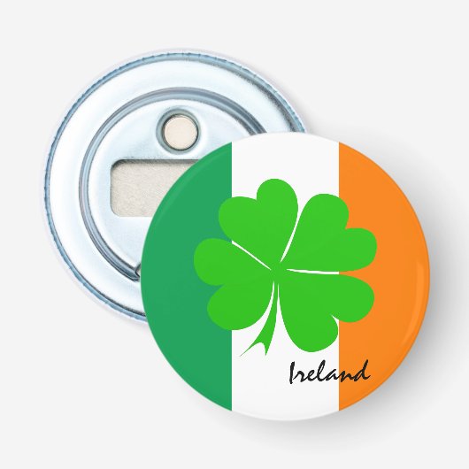 アイルランドと4枚の葉のクローバー、アイルランド国旗/スポーツファン 栓抜き (正面)